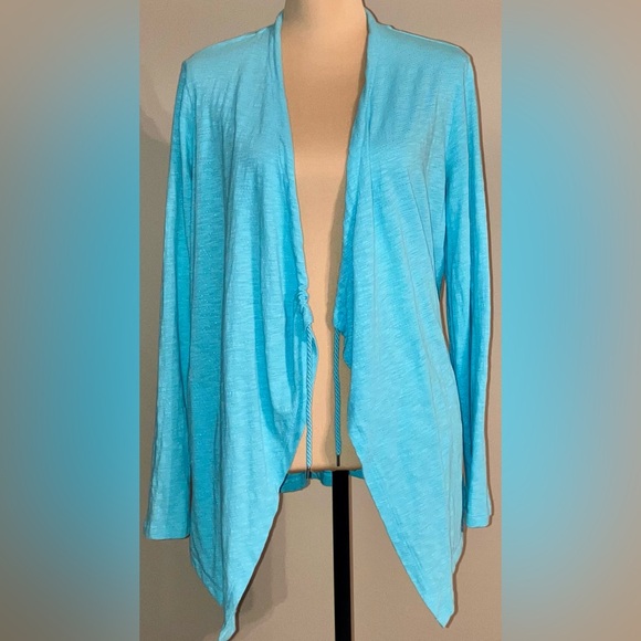 Women's T By Talbots Light Blue Roll Tab Sleeve Lightweight Cardigan, Small S - Picture 3 of 10
